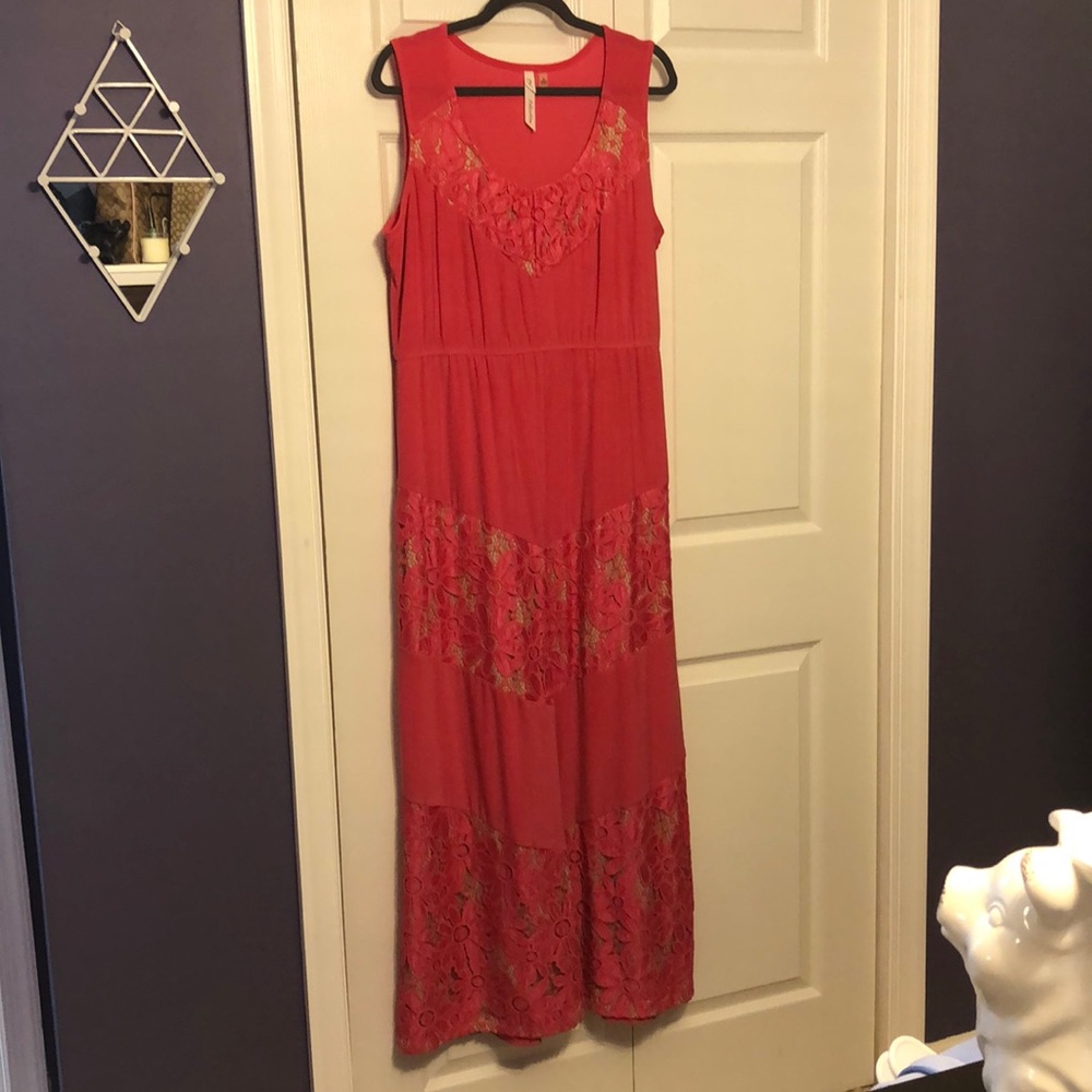 Pink Embroidered Floral Maxi Dress